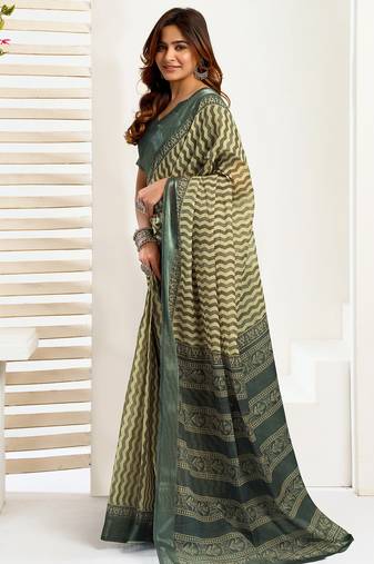 cream linen zig zag & chevron saree