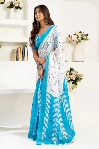 white linen leaf saree