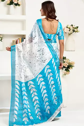 white linen leaf saree