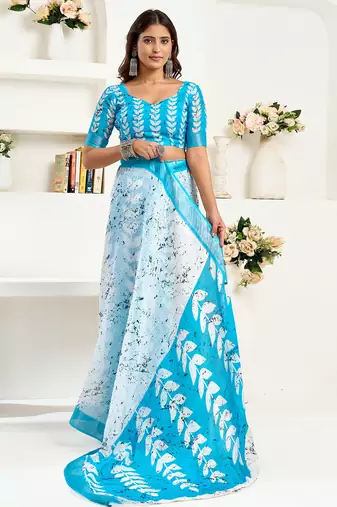 white linen leaf saree