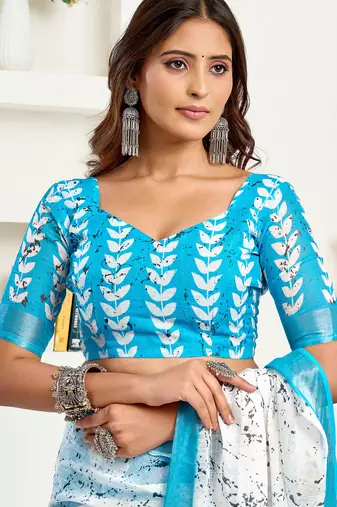white linen leaf saree