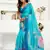 turquoise   linen floral saree