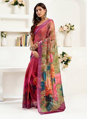  onion pink linen floral saree 1