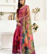   onion pink linen floral saree