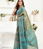 petrol linen ethinic motifs saree