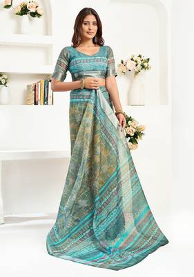 petrol linen ethinic motifs saree 5
