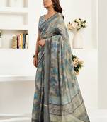   dusty brown linen floral & ethnic motifs saree
