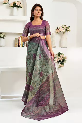 multicoloured linen ikat & floral saree