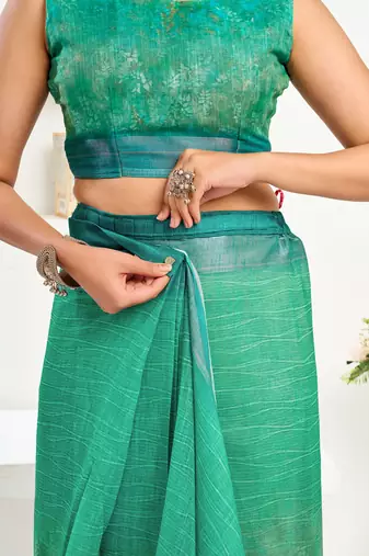 rama green linen floral saree