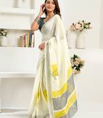 off-white linen striped saree
