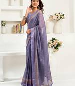 lavender linen striped saree
