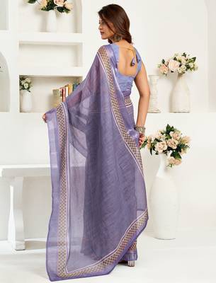lavender linen striped saree 2