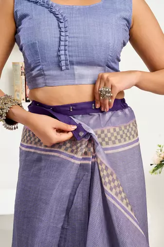 lavender linen striped saree
