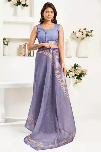 lavender linen striped saree
