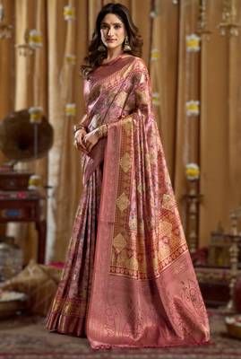 pink gobuni simran digital printed banarasi border saree 1