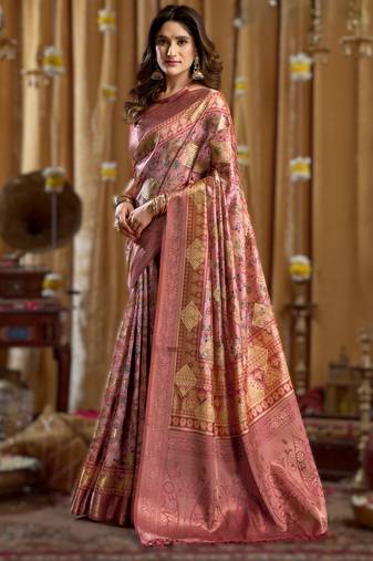 pink gobuni simran digital printed banarasi border saree