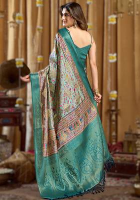 sky blue gobuni simran digital printed banarasi border saree 2