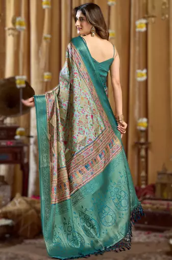 sky blue gobuni simran digital printed banarasi border saree
