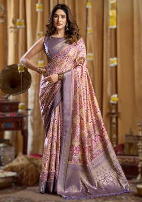 violet gobuni simran digital printed banarasi border saree 1