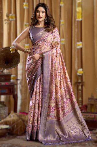 violet gobuni simran digital printed banarasi border saree