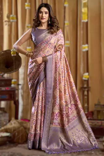 violet gobuni simran digital printed banarasi border saree