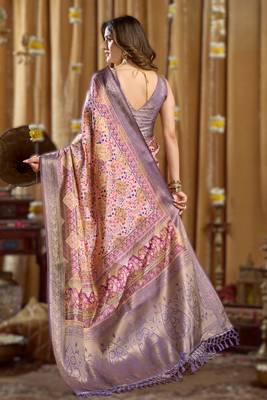 violet gobuni simran digital printed banarasi border saree 2
