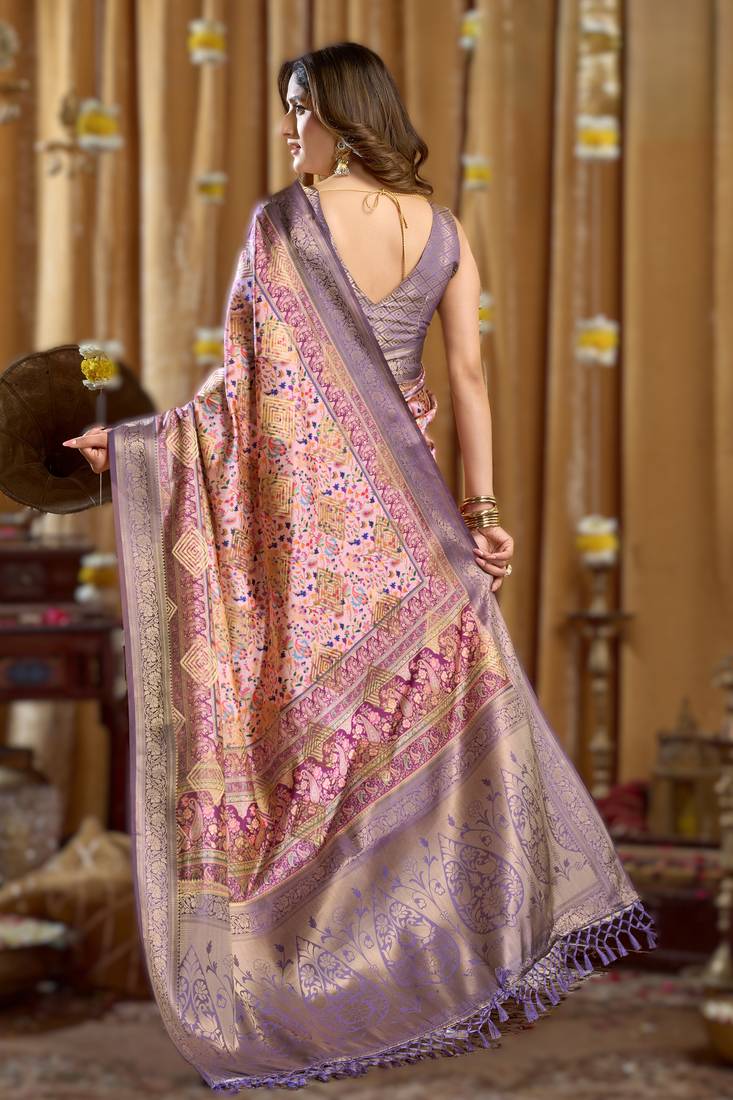 violet gobuni simran digital printed banarasi border saree