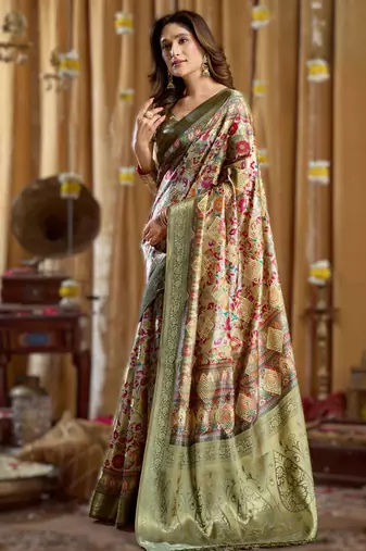 mehendi gobuni simran digital printed banarasi border saree
