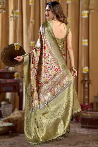 mehendi gobuni simran digital printed banarasi border saree