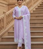 Lavender georgette thread embroidery work kurti pant with dupatta