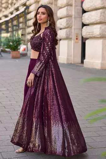 purple heavy georgette indowestern crop top palazzo shrug set-Full Stitched Free size