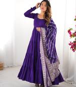 heavy pure romansilk chanderi purple gown