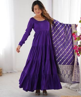 heavy pure romansilk chanderi purple gown 2