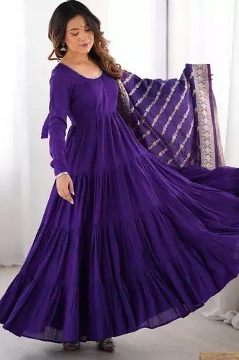 heavy pure romansilk chanderi purple gown