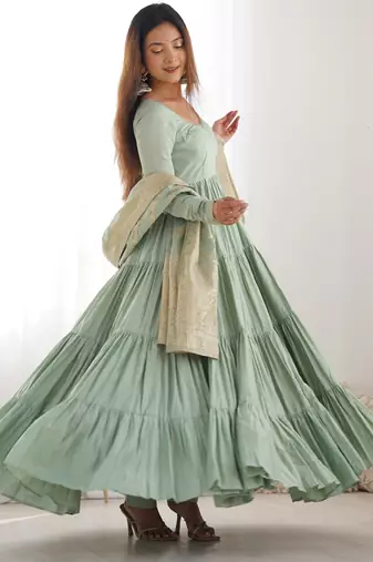 heavy pure romansilk chanderi pista gown