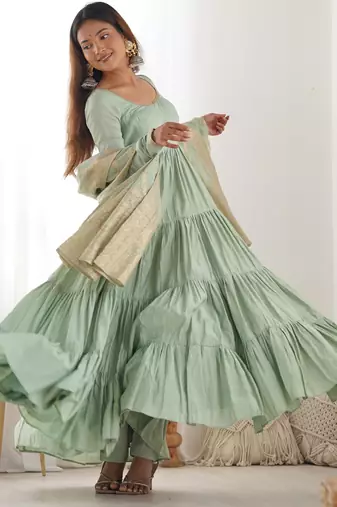 heavy pure romansilk chanderi pista gown