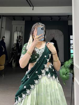 Green sequins zari weaving chaniya choli 2