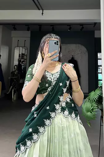Green sequins zari weaving chaniya choli