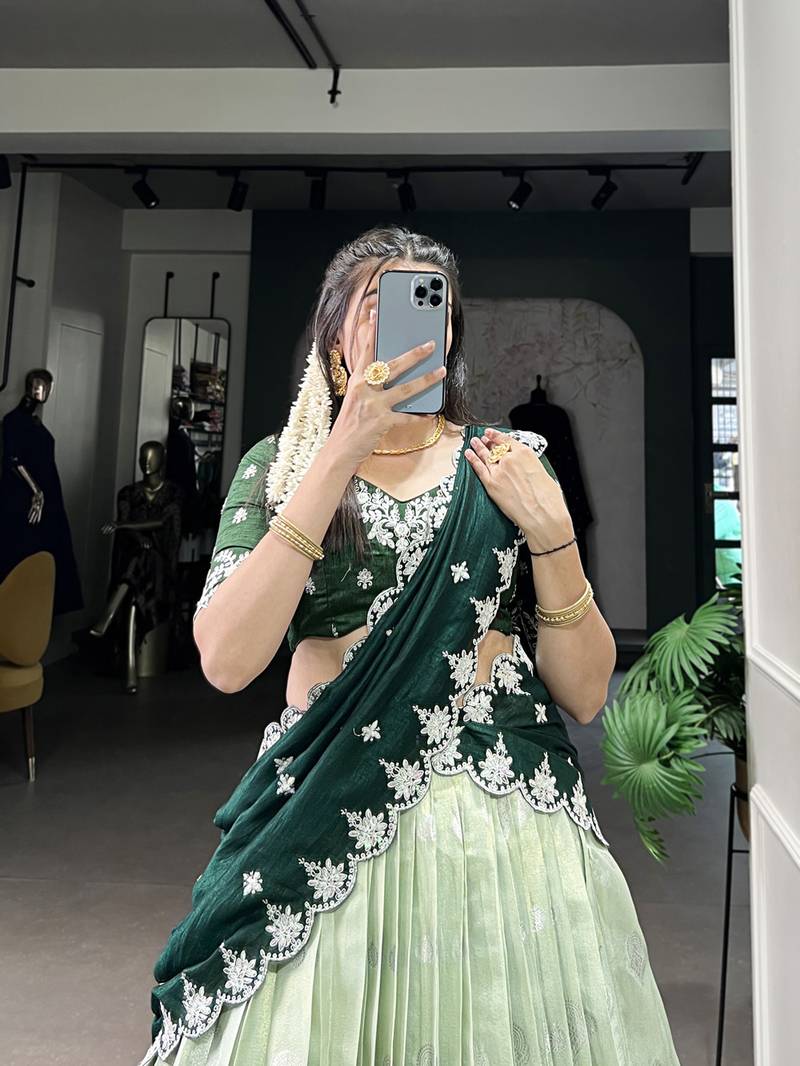 Green sequins zari weaving chaniya choli