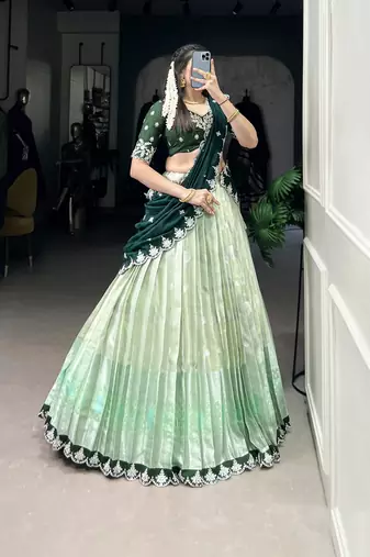 Green sequins zari weaving chaniya choli
