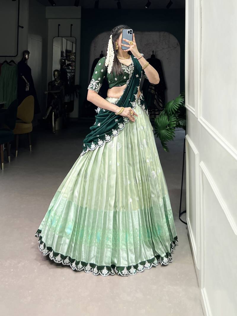 Green sequins zari weaving chaniya choli