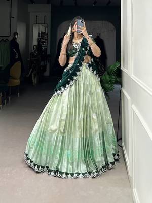 Green sequins zari weaving chaniya choli 1