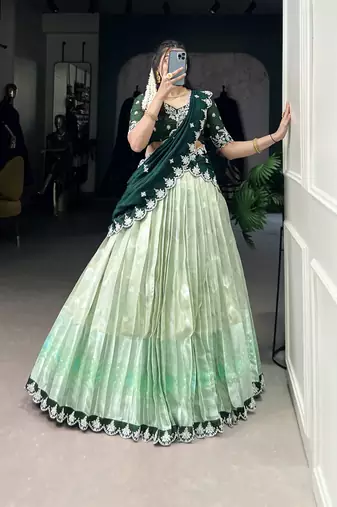 Green sequins zari weaving chaniya choli