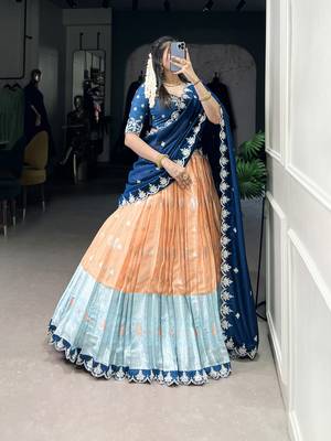 Orange sequins zari weaving chaniya choli 1