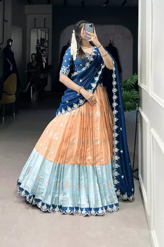 Orange sequins zari weaving chaniya choli