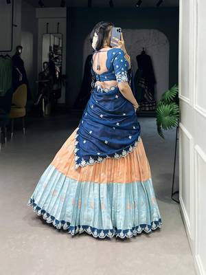 Orange sequins zari weaving chaniya choli 3