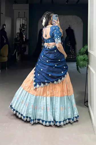 Orange sequins zari weaving chaniya choli