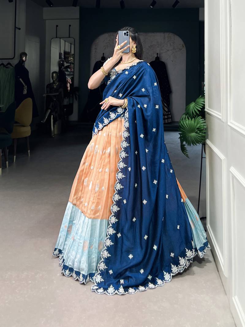 Orange sequins zari weaving chaniya choli