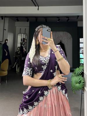 Peach Sequins Zari weaving Chaniya Choli  2