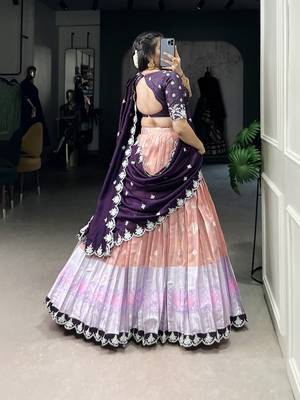 Peach Sequins Zari weaving Chaniya Choli  4